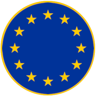 Obraz przedstawia Logotyp Uni Europejskiej Na granatowym tle 12 żółtych gwiazdek tworzących okrąg
