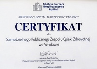 Certyfikat Bezpieczny szpital to bezpieczny pacjent