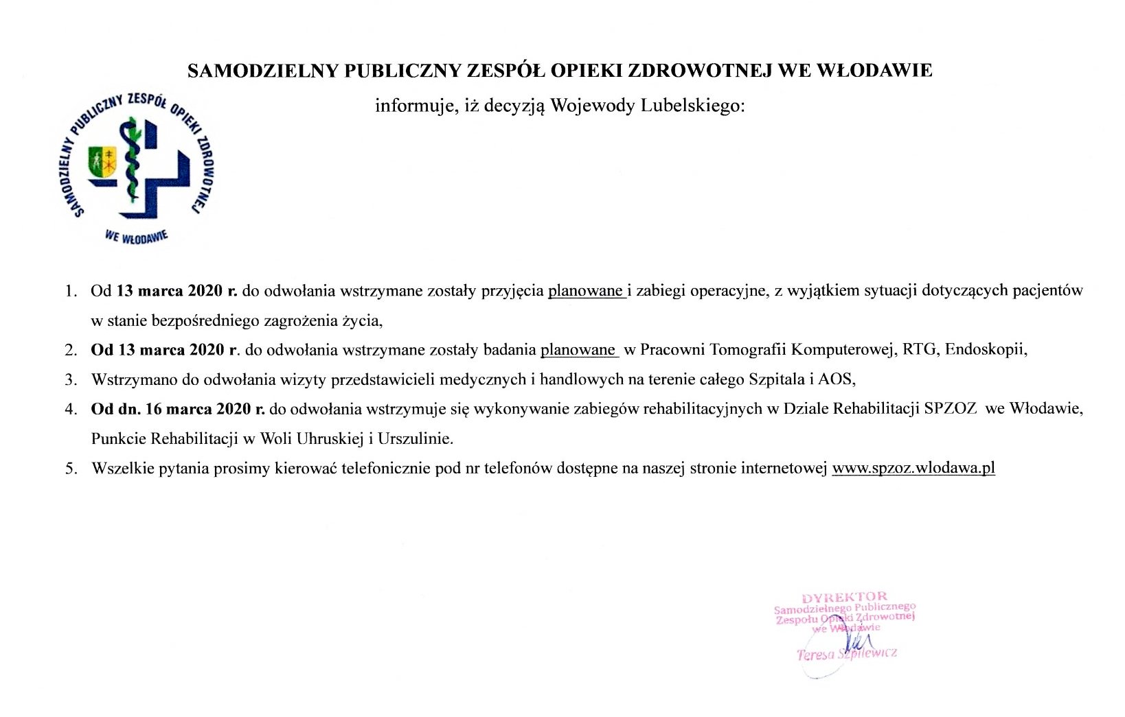 Decyzja Wojewody Lubelskiego - tekst nad obrazkiem