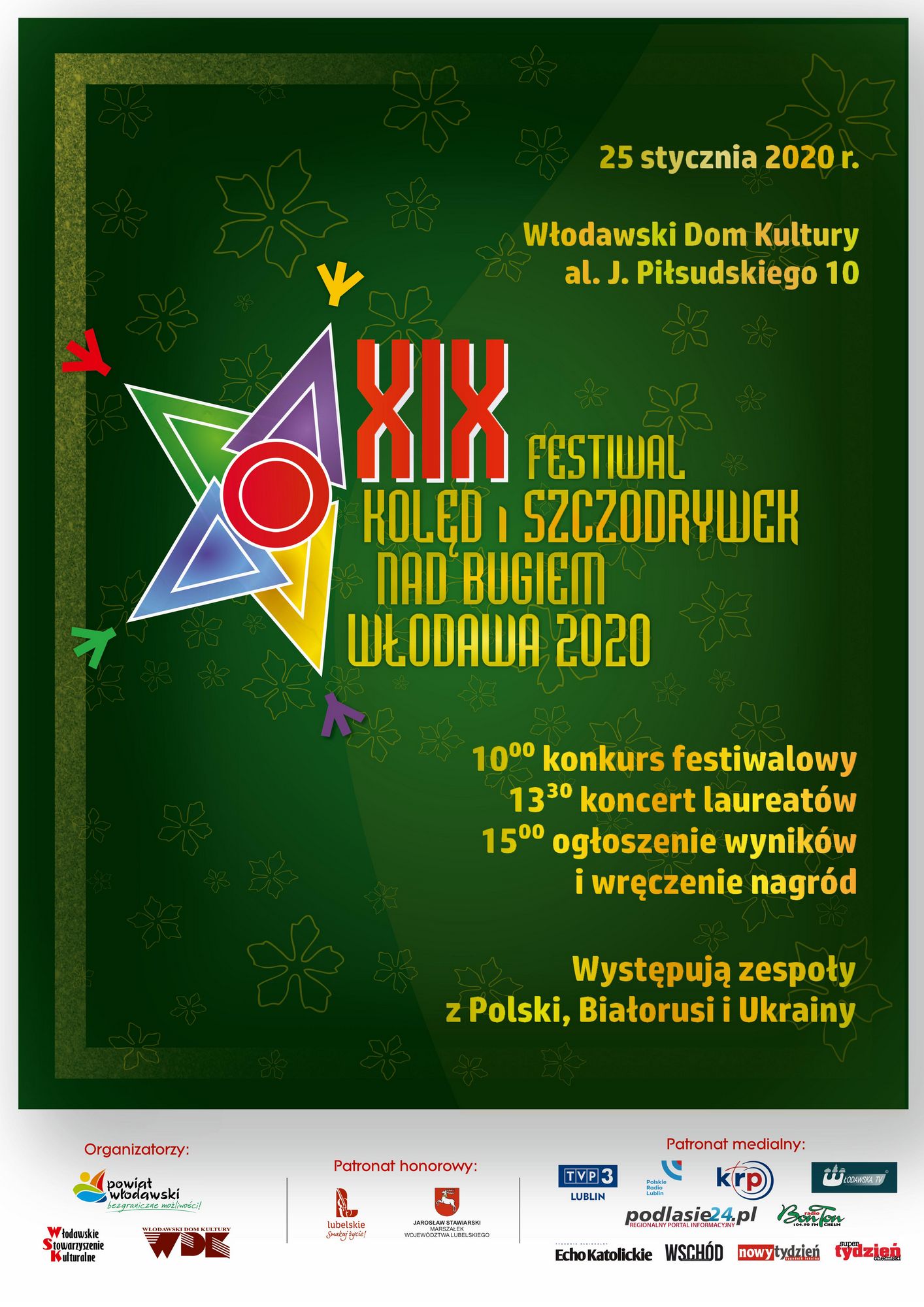 Plakat informacyjny 19 Festiwalu Kolęd i Szczodrywek nad Bugiem Włodawa 2020