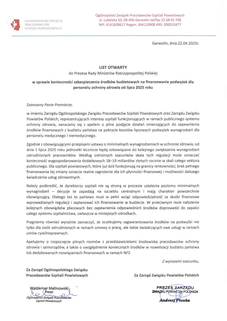 Skan listu - tekst powyżej